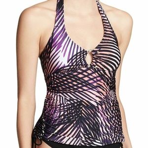 Calvin Klein Womens Sunset Palm Keyhole Halter Top